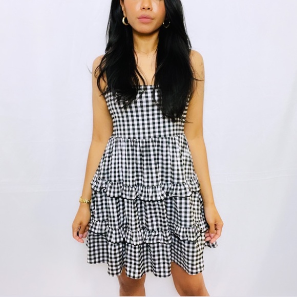 Zara | Black and White Gingham Tiered Mini Dress - Picture 6 of 10